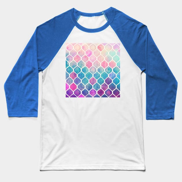 Rainbow Pastel Watercolor Moroccan Pattern Baseball T-Shirt by micklyn